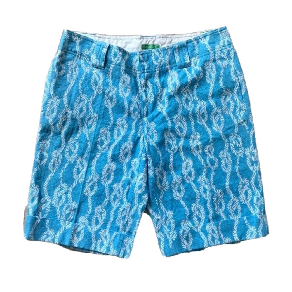 LILY PULITZER Bermuda Shorts Palm Beach Fit Size 4 Blue White Rope Row Your Boat